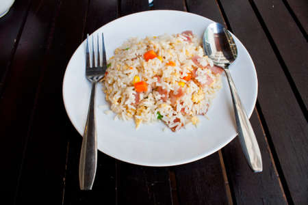 Fried rice on a white dishの写真素材