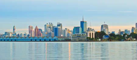 Panorama city view at twilight Bangkok Thailandの写真素材