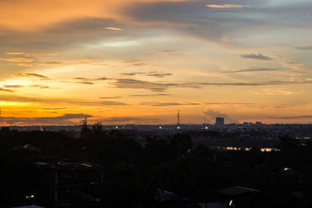 Orange and yellow colorful sunset skyの写真素材