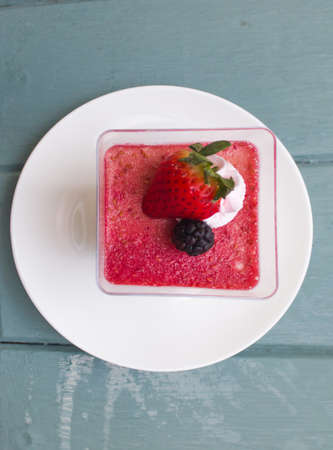 Strawberry cake on white plateの写真素材