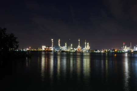 Oil refinery plant at twilightの写真素材