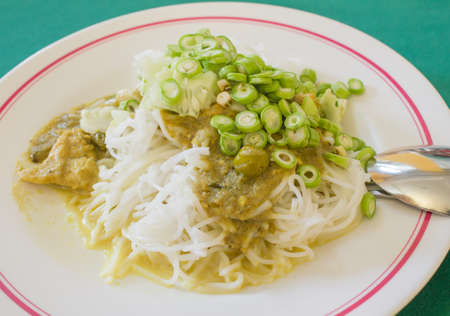 Spicy curry noodle with beanの写真素材