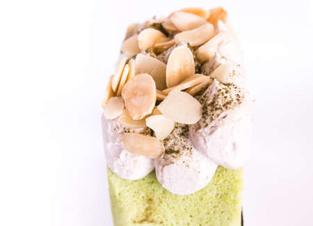 Almond cake on white backgroundの写真素材