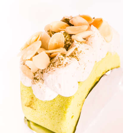 Almond cake on white backgroundの写真素材