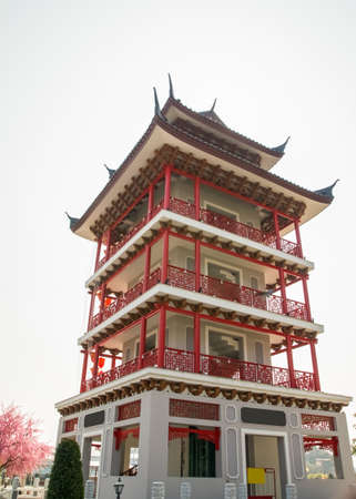 Chinese style pavilion on white skyのeditorial素材