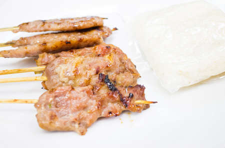 roasted pork on white backgroundの写真素材