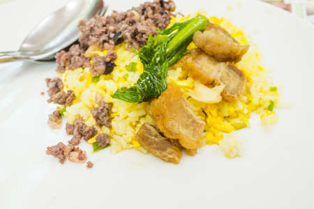 Fried minced pork on white dishの写真素材