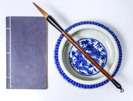 Calligraphy brush, paper and ink stoneの写真素材