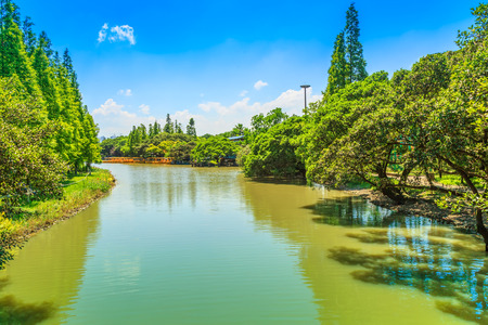 rivers landscape view under the clear blue skyの写真素材