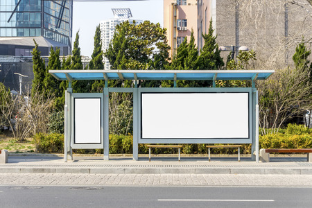 The bus stop shelters and advertising light boxesの写真素材