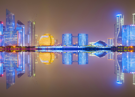 Hangzhou CBD city night sceneの写真素材