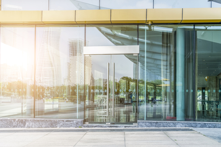 Low angle view of skyscrapers architectural glassのeditorial素材