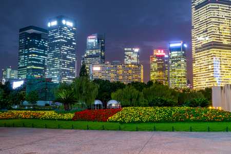 Shanghai Lujiazui Financial District Square Nightの写真素材