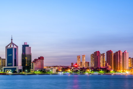 Qingdao city night sceneの写真素材