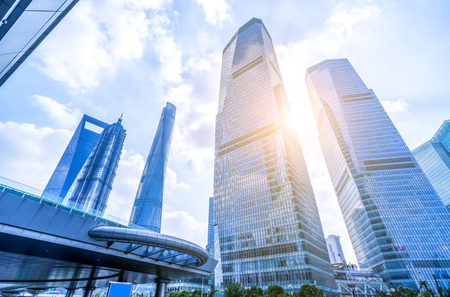 Glass exterior wall of skyscraper in the financial districtのeditorial素材