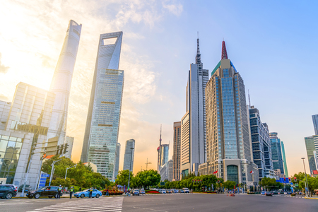 Skyscrapers in Lujiazui Financial District, Shanghaiのeditorial素材