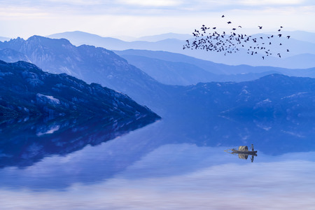 Landscape scenery of Huangshan with reflection on the lakeの写真素材
