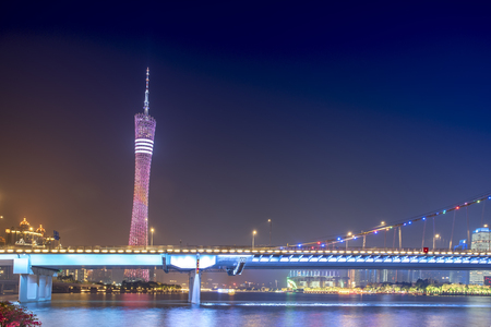 Guangzhou's beautiful city night view skylineのeditorial素材