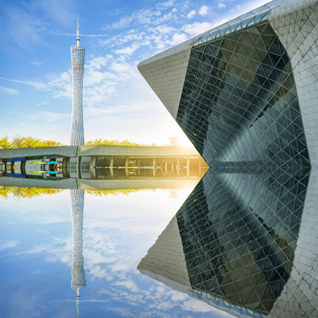 Guangzhou, China, April 2018: Beautiful architectural landscape of Guangzhou Zhujiang New Town.のeditorial素材
