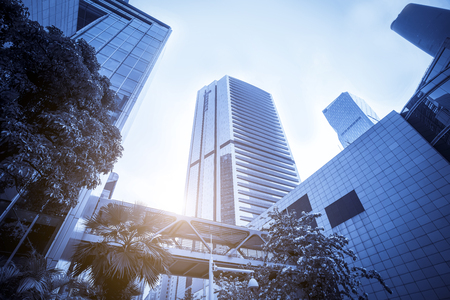 Low angle view of urban buildings in the cityのeditorial素材