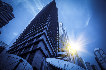 Looking up at modern building skyscrapersのeditorial素材