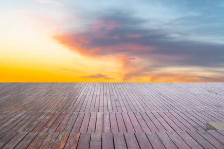 Floor tiles and natural landscapeの写真素材