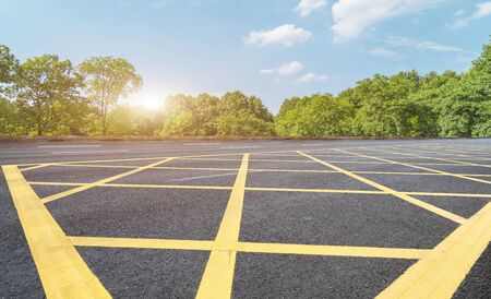 Ground line and blue sky and white cloudsの写真素材