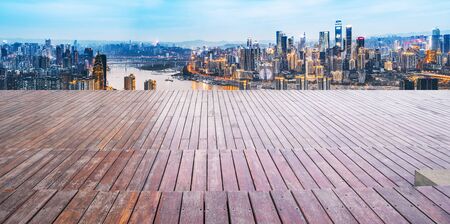 Wood plank material and urban architectureの写真素材