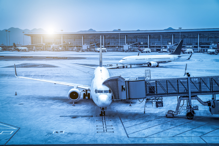 Airport runway apron and terminal buildingのeditorial素材