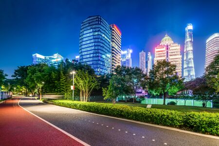 Shanghai city night view modern architecture office building