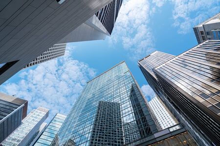 Looking up at modern architecture office building