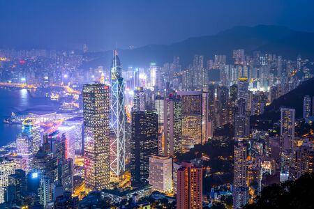 Aerial view of Hong Kong architecture landscape at night