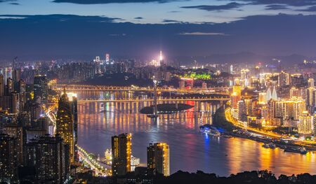 Overlooking Chongqing at nightの写真素材
