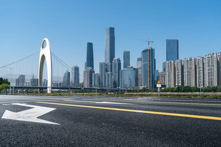 Asphalt road and architectural landscapeの写真素材