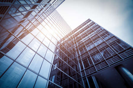 Looking up at modern building skyscrapersのeditorial素材