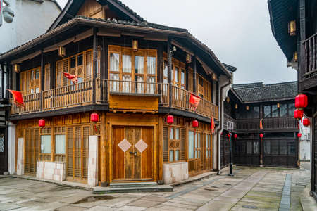 Ancient wooden structure in Hangzhou historical districtのeditorial素材