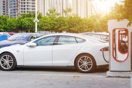New energy vehicle charging stationの写真素材