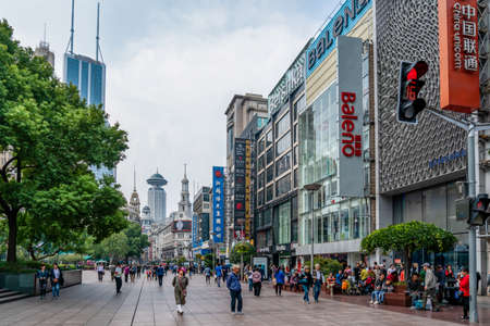 Street view of Nanjing Road Pedestrian Street, Shanghaiのeditorial素材
