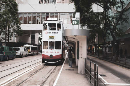 High rise buildings in Central Street, Hong Kongの写真素材