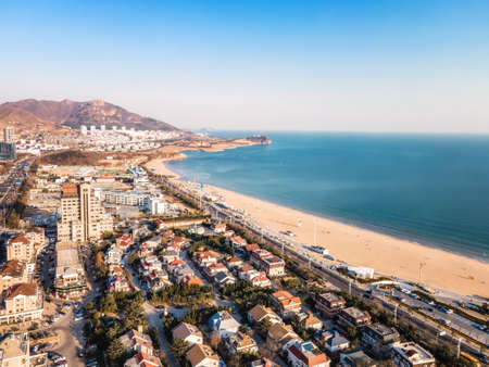 Aerial photography of Qingdao coastline sceneryの写真素材