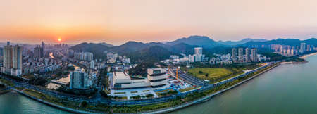 Aerial photography Zhuhai city architecture landscape skylineの写真素材