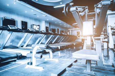 Modern gym equipment interior viewの写真素材