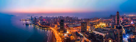 Aerial photography of Qingdao coastline city landscapeの写真素材