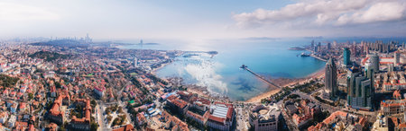 Aerial photography of Qingdao Bay Old Townのeditorial素材