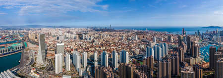 Aerial photography of Qingdao port and wharf scenery