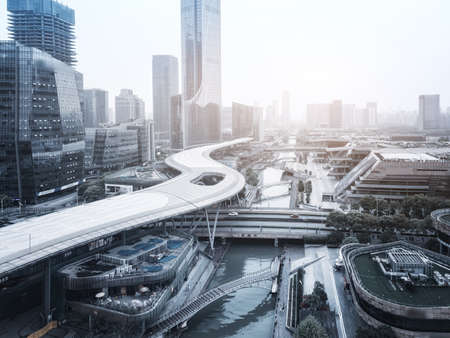 Aerial photography of modern architectural landscape of Hudong CBD in Suzhouのeditorial素材