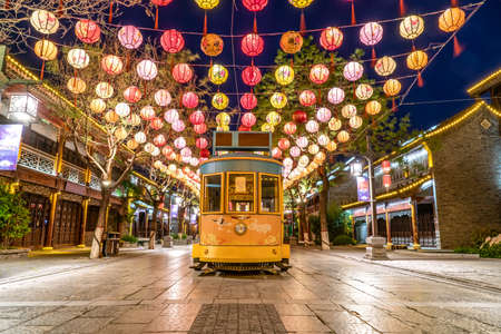 Night view of Dongchang ancient city street in Liaocheng, Shandongの写真素材