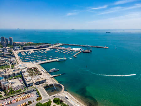 Aerial photography of Qingdao coastline sceneryの写真素材