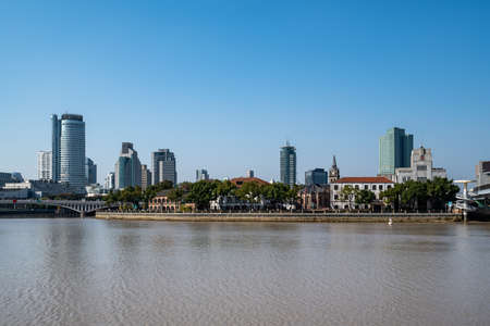 Street view of urban architecture in Sanjiangkou, Ningbo