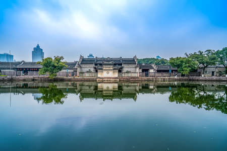 Ningbo Chinese style garden ancient architecture landscape street view